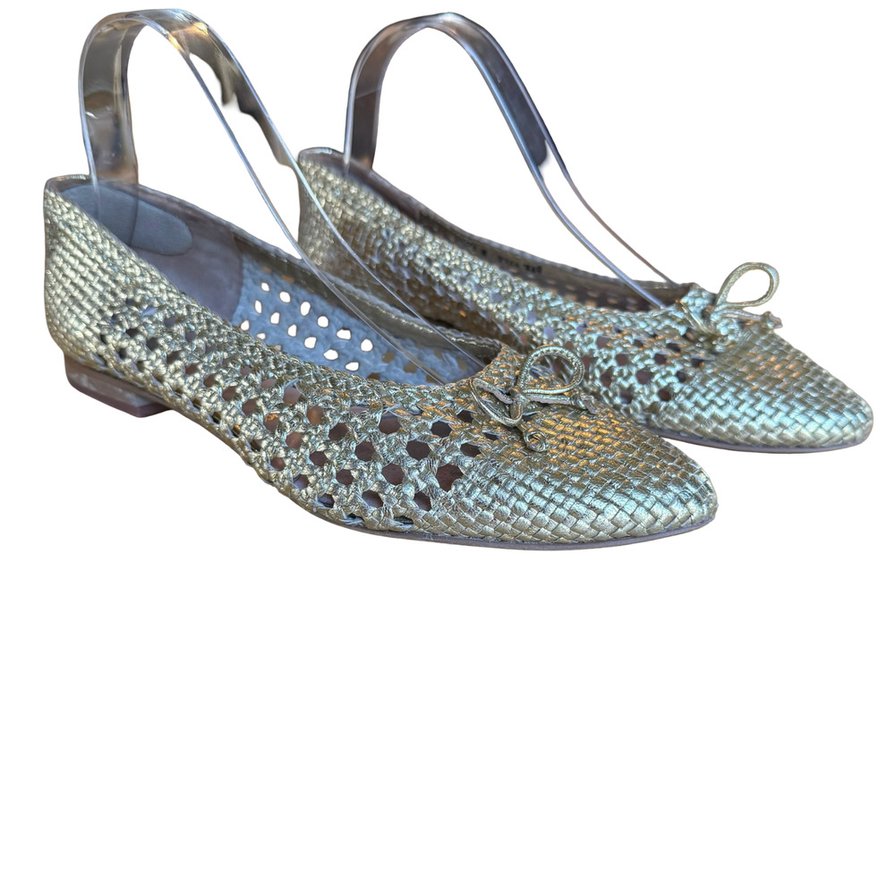 Trotters Gold Signature Bow Woven Slip On Flats Loafers Shoes Womens sz 10 W